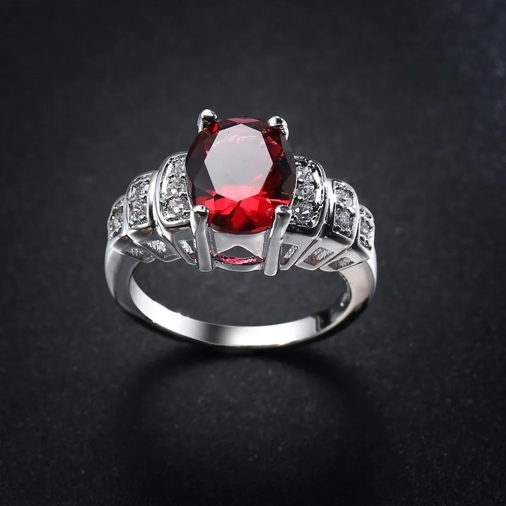 *HARMONLEE* Silver x Red Zircon Fashion Ring Size 8